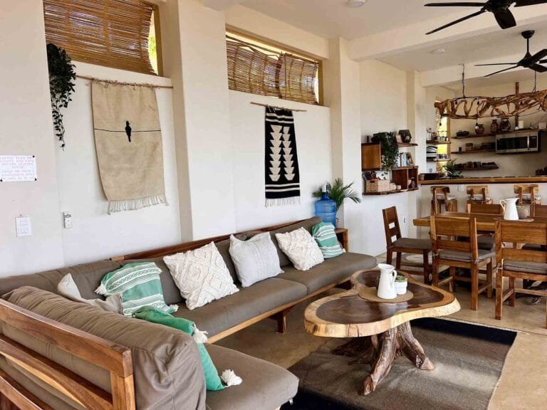 Common area with handmade Oaxacan rugs and textiles